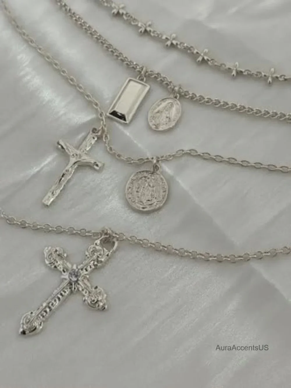 Layered Cross Necklace Set Unisex Gothic Punk Vintage Gold Silver Alloy Steel